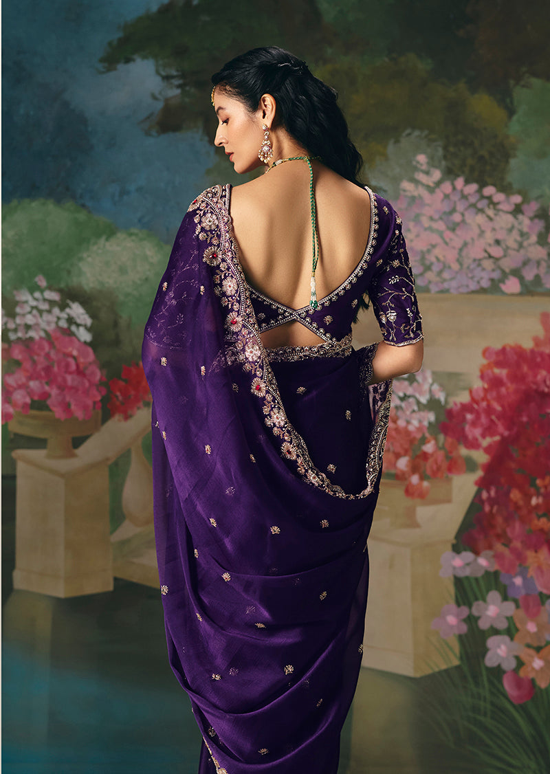 Monjolika Fashion Fancy Fabric Embroidered Saree in Purple