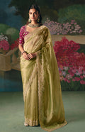 Monjolika Fashion Fancy Fabric Embroidered Saree in Pista Green