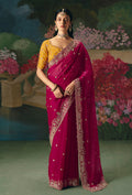Monjolika Fashion Fancy Fabric Embroidered Saree in Rani Pink