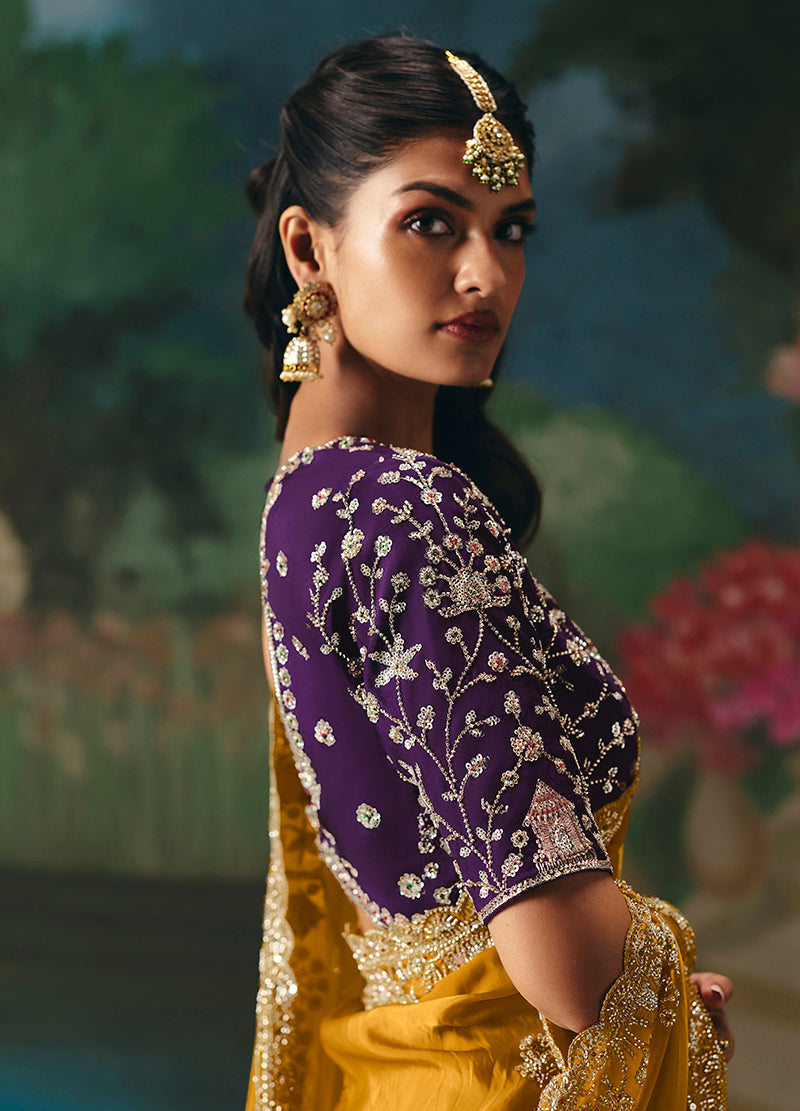 Monjolika Fashion Fancy Fabric Embroidered Saree in Mustard