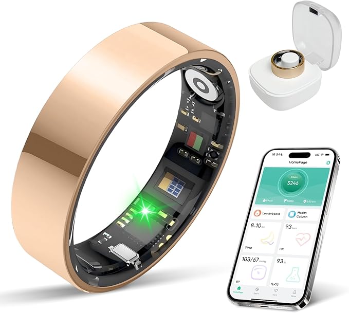Smart Ring with Sleep Monitoring, No APP Subscription, 10-Day Battery Life, Stress/Heart Rate/Women's Health Tracker, Android & iOS Compatible (Rose Gold, 10)