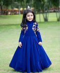 Evanik Blue Designer Heavy Viscose Velvet Embroidered Work Party Wear Kids Gown