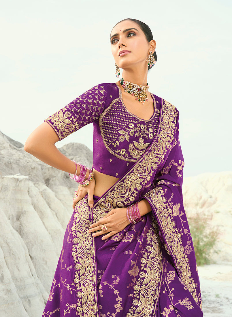 Monjolika Fashion Viscose Embroidered Dark Magenta Saree