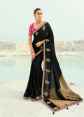 Monjolika Fashion Organza Viscose Satin Embroidered Black Saree