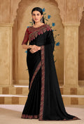 Monjolika Fashion Embroidered Faux Georgette Black Saree