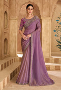 Monjolika Fashion Embroidered Faux Georgette Onion Pink Saree