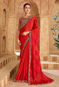 Monjolika Fashion Embroidered Faux Chiffon Shaded Red Saree