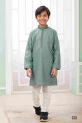 Raivat Ethnic Art Silk Embroidery Work Kids Kurta Pajama In Green Colour
