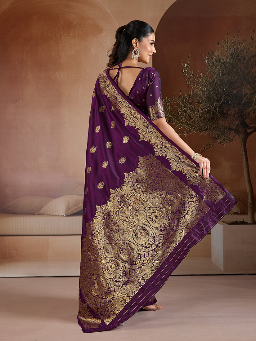 Monjolika Fashion Purple Handloom Weaving Silk Blend Saree