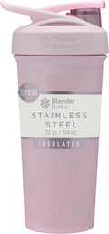 BlenderBottle Strada Shaker Cup Insulated Stainless Steel Water Bottle with Wire Whisk, 25-Ounce, Pink Stripes