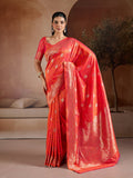 Monjolika Fashion Salmon Handloom Weaving Silk Blend Saree