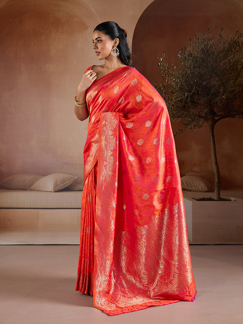Monjolika Fashion Salmon Handloom Weaving Silk Blend Saree