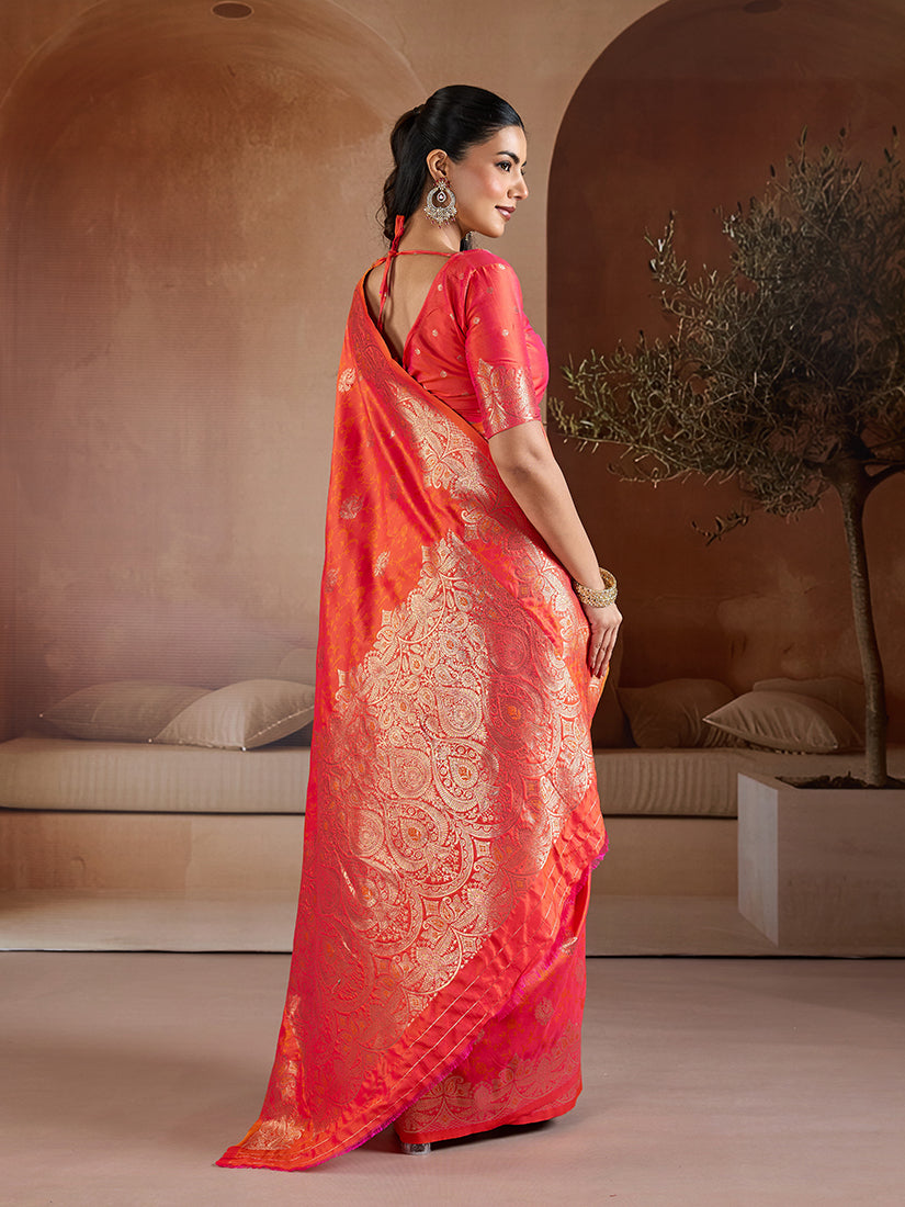 Monjolika Fashion Salmon Handloom Weaving Silk Blend Saree