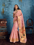 Monjolika Fashion Pink Paithani Tissue Handloom Weaving Saree
