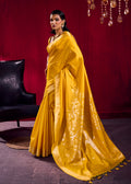 Monjolika Fashion Mustard Weaving Satin Linen Silk Saree
