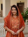 Pramukh Fab Orange Color Roman Silk Kurta Set