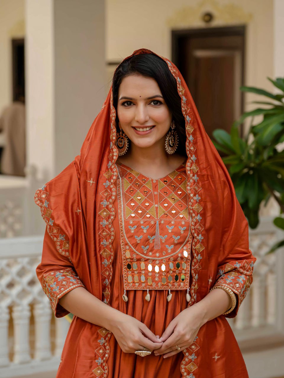 Pramukh Fab Orange Color Roman Silk Kurta Set