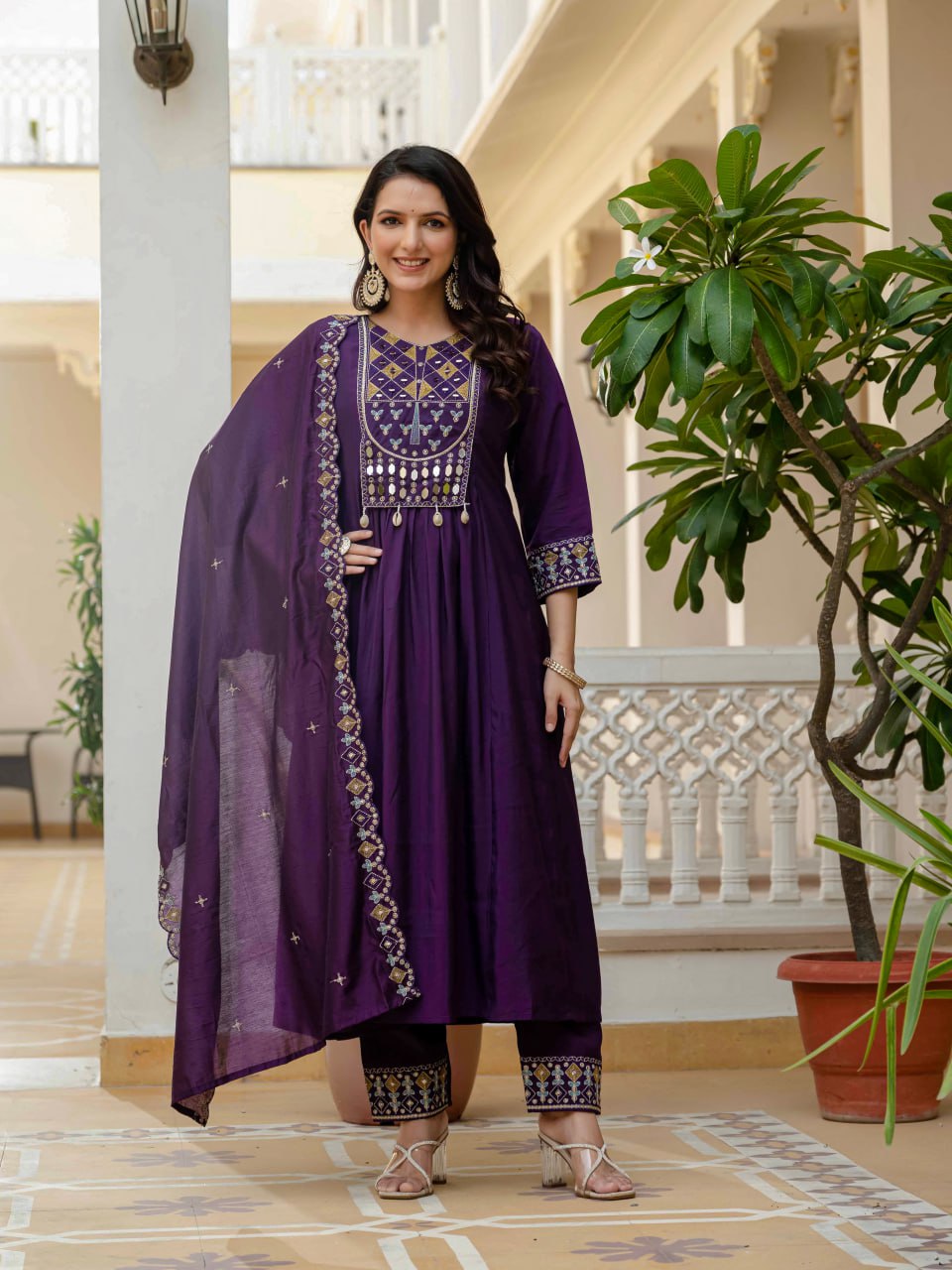 Pramukh Fab Purple Color Roman Silk Kurta Set