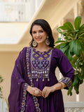 Pramukh Fab Purple Color Roman Silk Kurta Set