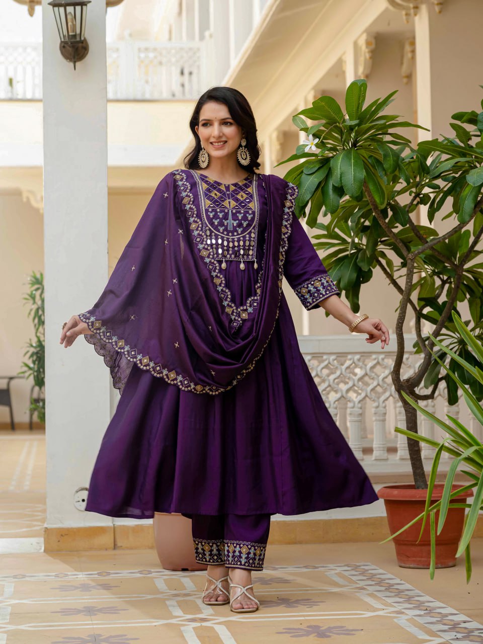 Pramukh Fab Purple Color Roman Silk Kurta Set