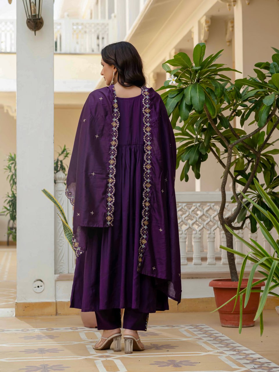 Pramukh Fab Purple Color Roman Silk Kurta Set