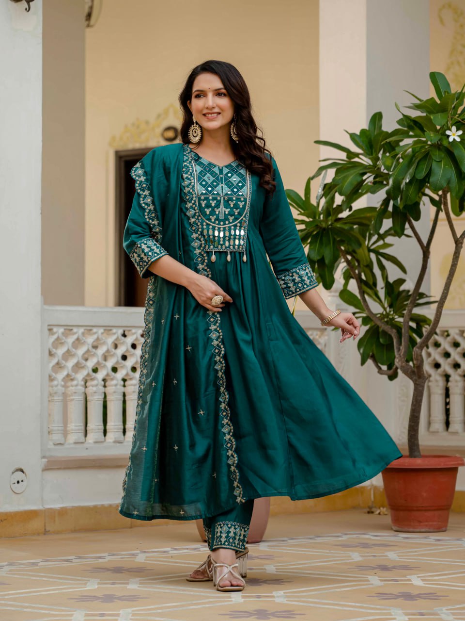 Pramukh Fab Firoji Color Roman Silk Kurta Set