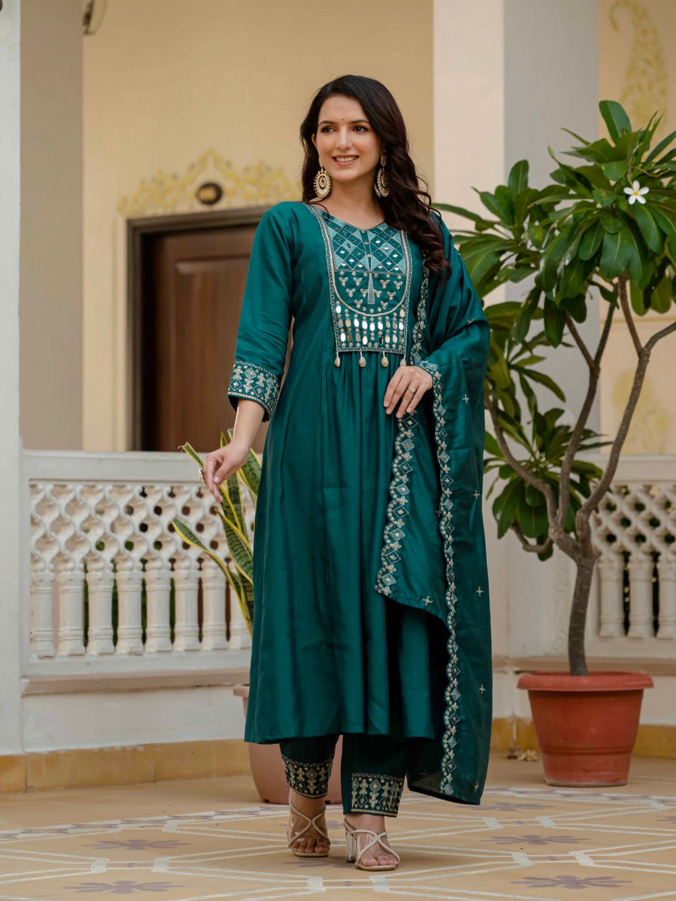 Pramukh Fab Firoji Color Roman Silk Kurta Set