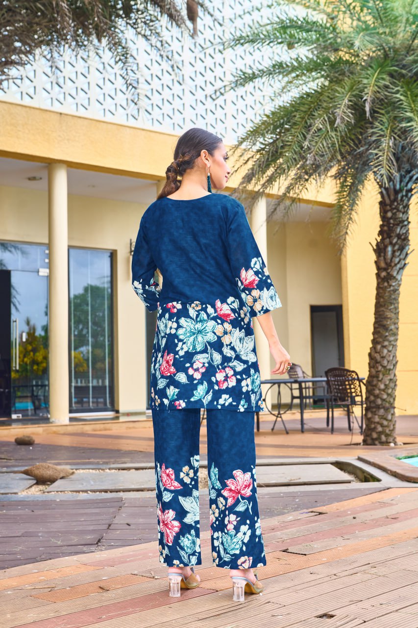 Pramukh Fab Teal Color Cotton Co-ord Set