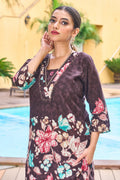 Pramukh Fab Dark Brown Color Cotton Co-ord Set