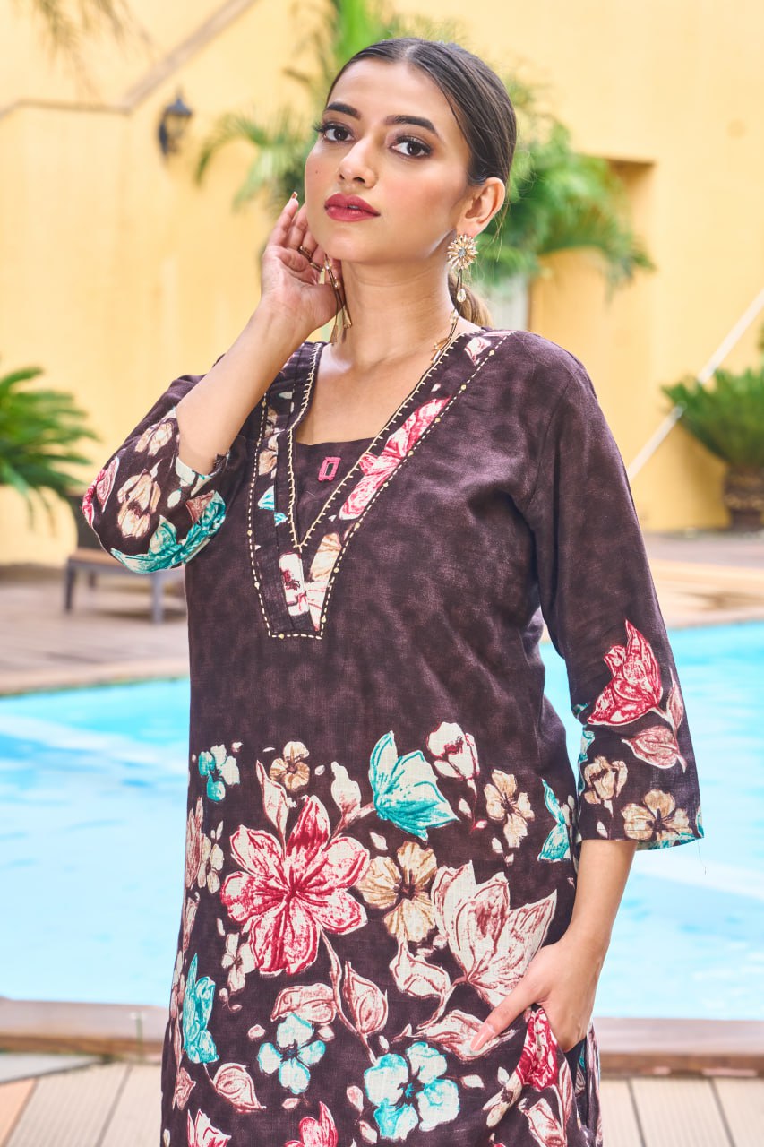Pramukh Fab Dark Brown Color Cotton Co-ord Set