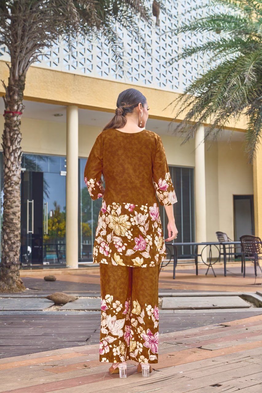 Pramukh Fab Mustard Color Cotton Co-ord Set