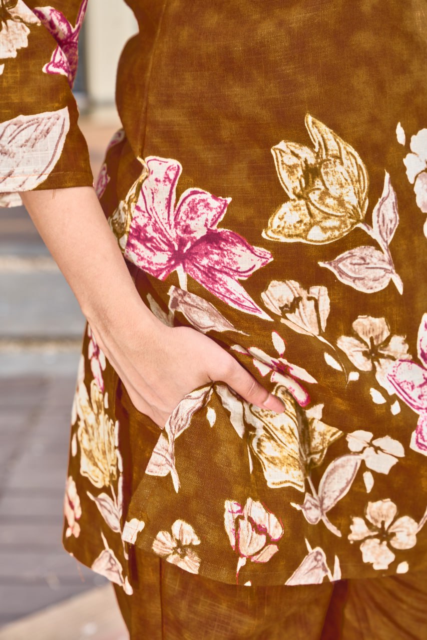 Pramukh Fab Mustard Color Cotton Co-ord Set