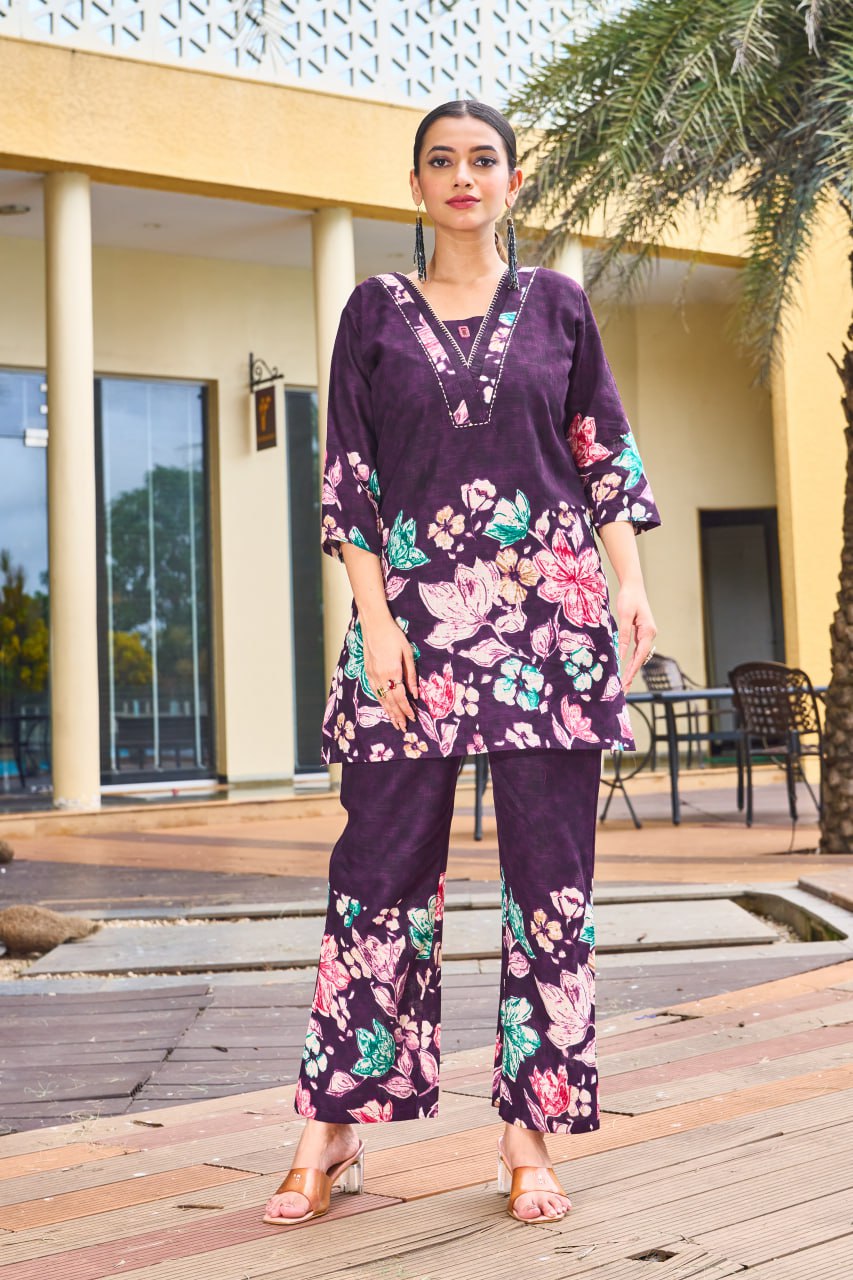 Pramukh Fab Purple Color Cotton Co-ord Set