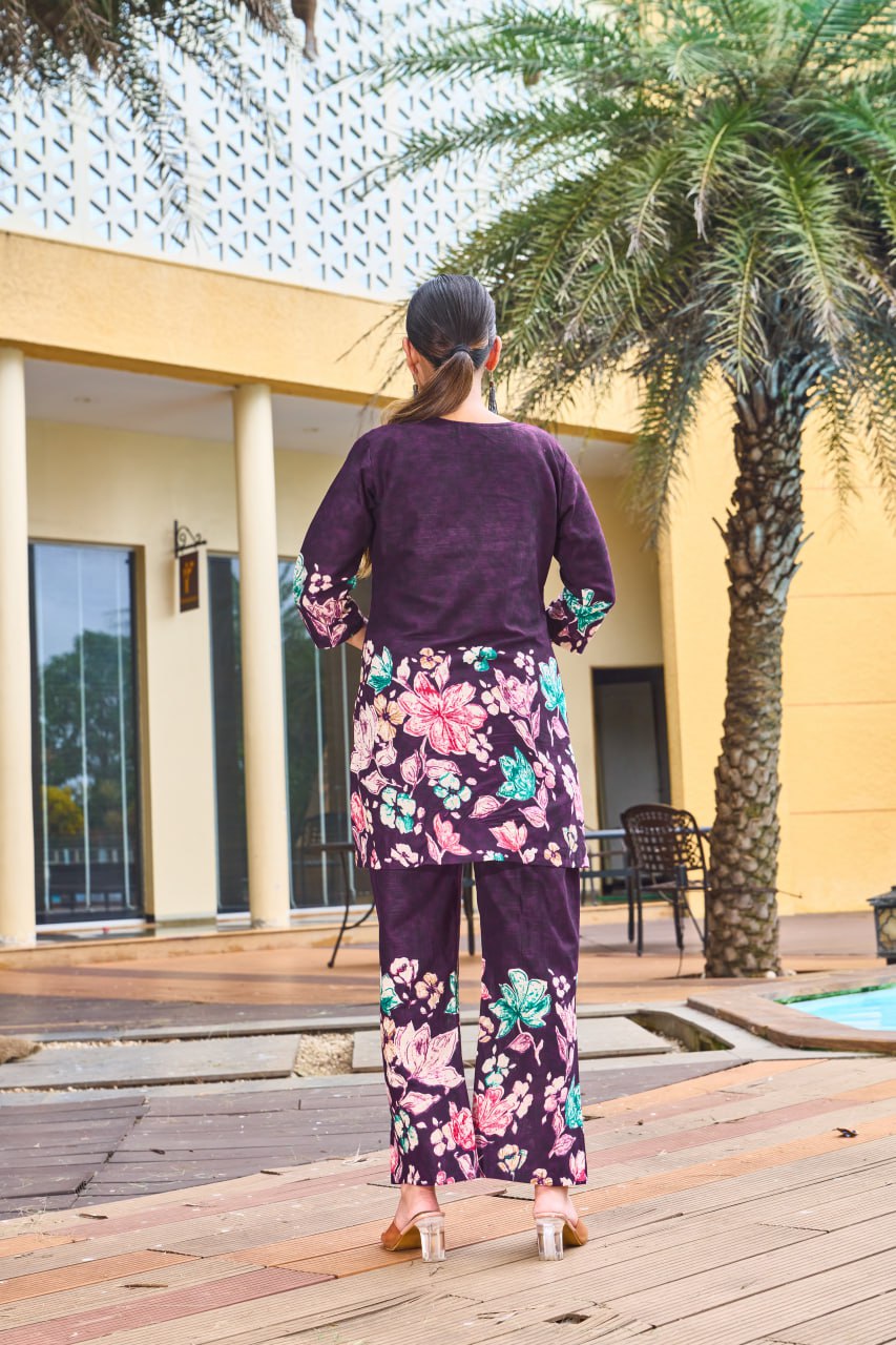 Pramukh Fab Purple Color Cotton Co-ord Set