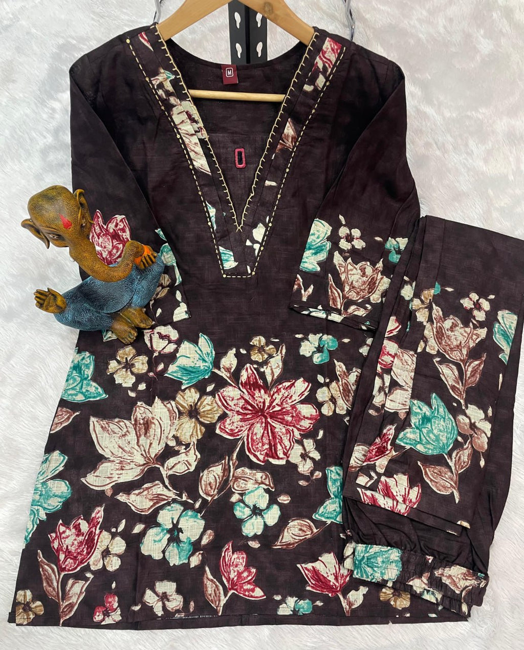 Pramukh Fab Dark Brown Color Cotton Co-ord Set