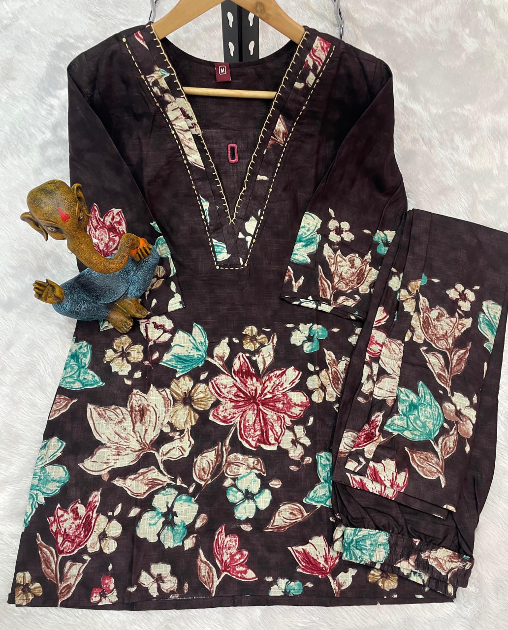 Pramukh Fab Dark Brown Color Cotton Co-ord Set