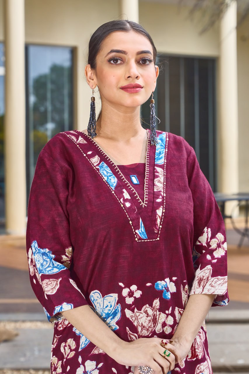 Pramukh Fab Maroon Color Cotton Co-ord Set