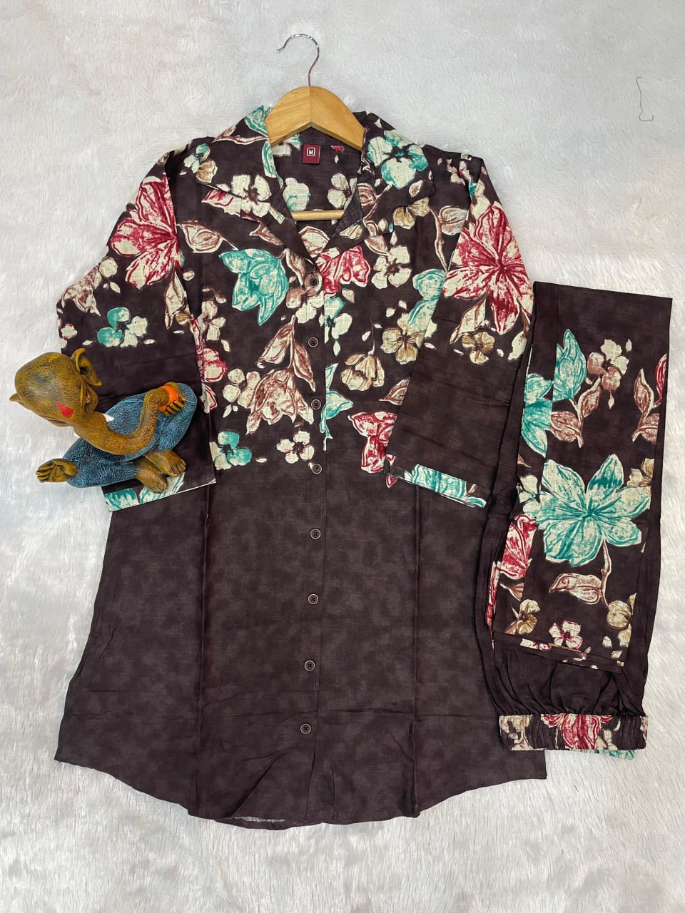 Pramukh Fab Dark Brown Color Cotton Co-ord Set