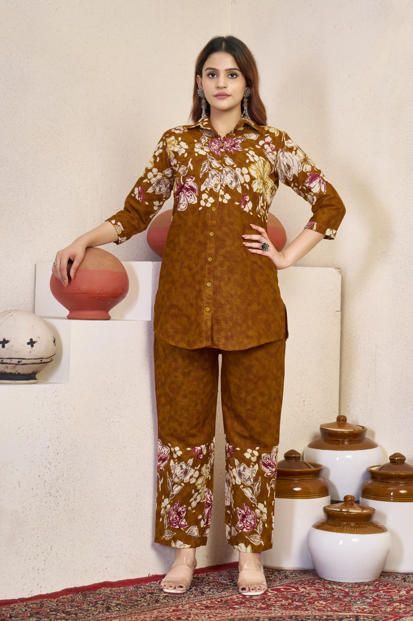 Pramukh Fab Mustard Color Cotton Co-ord Set