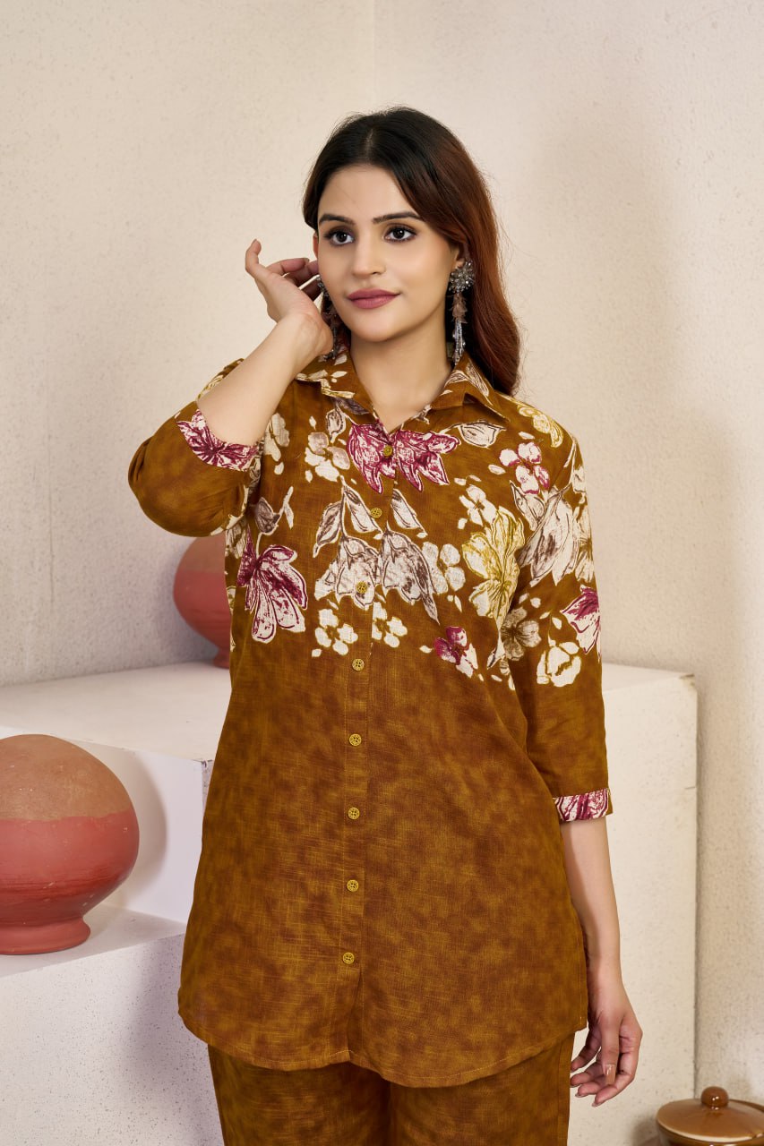 Pramukh Fab Mustard Color Cotton Co-ord Set