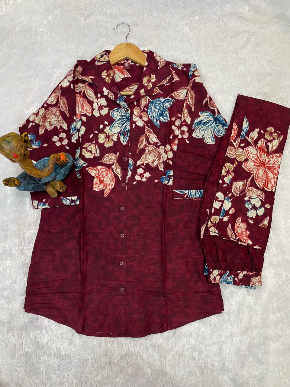 Pramukh Fab Maroon Color Cotton Co-ord Set