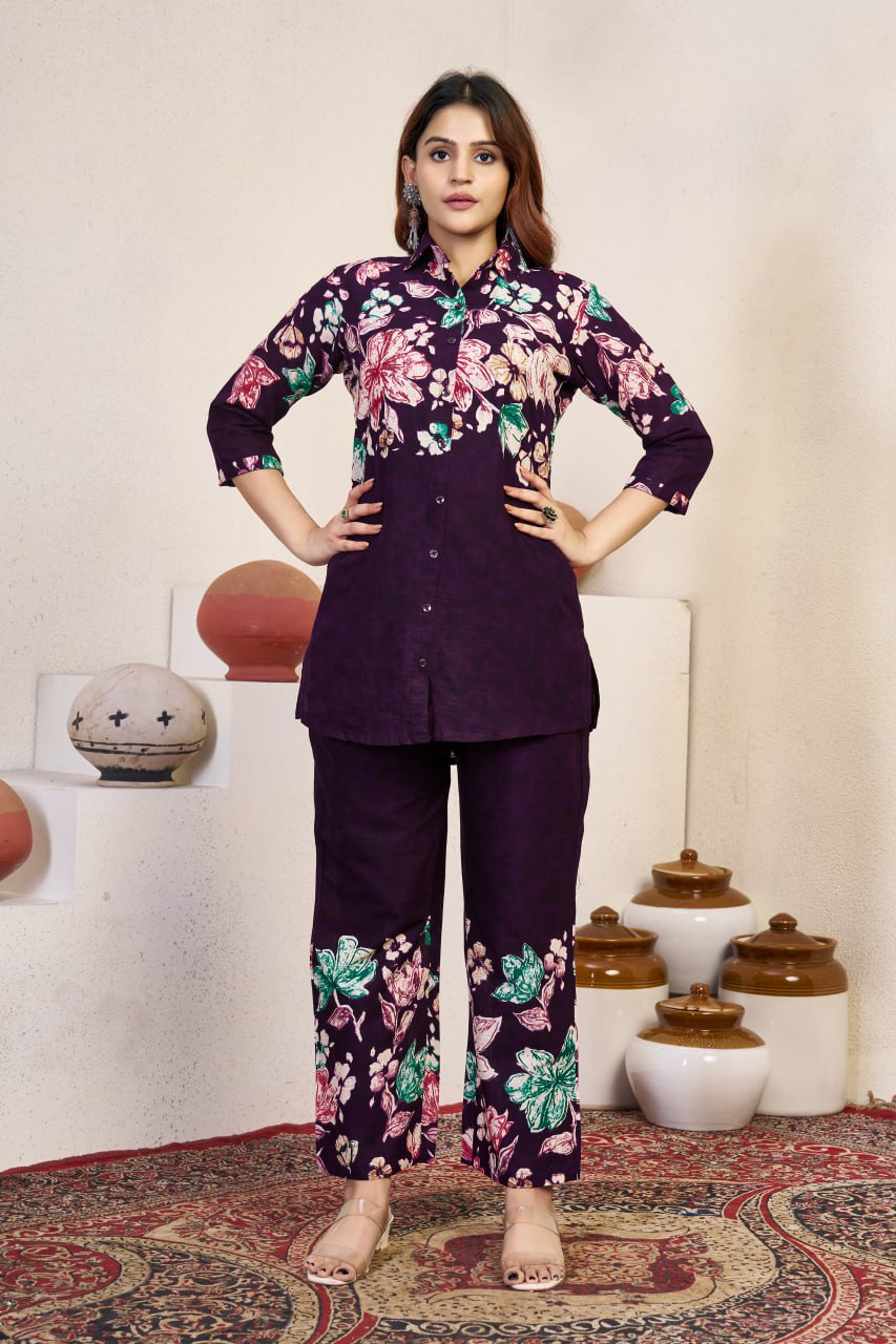 Pramukh Fab Purple Color Cotton Co-ord Set