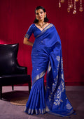 Monjolika Fashion Royal Blue Weaving Satin Linen Silk Saree
