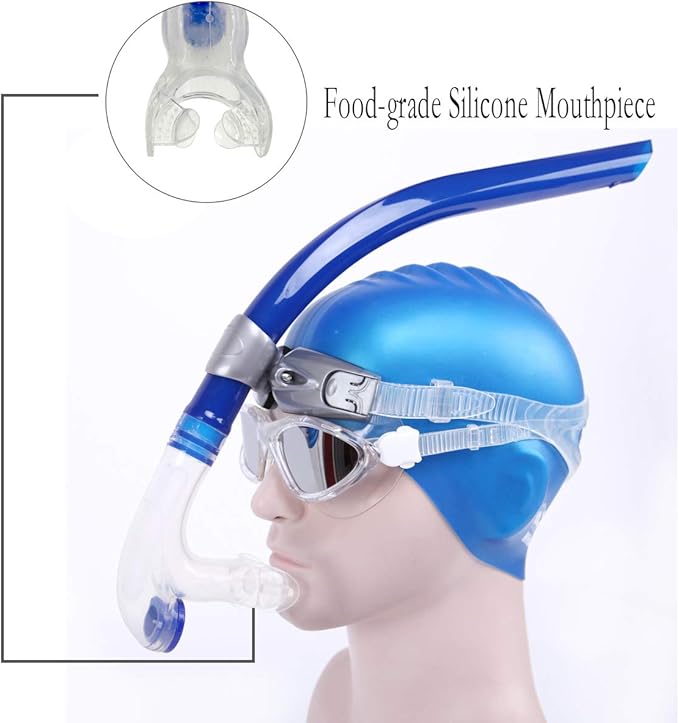 Panzexin Swim Snorkel, One-Way Purge Valve Swimmers Snorkel for Lap Swimming Training Snorkeling, Front Mounted Training Gear with Comfortable Silicone Mouthpiece