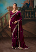 Monjolika Fashion Wine Fancy Fabric Saree With Embroidered Work