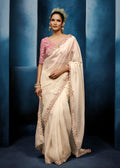 Monjolika Fashion Cream Fancy Fabric Embroidered Saree With Stitched Blouse