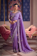 Monjolika Fashion Lavender Viscose Zari Tissue Silk Embroidered Saree