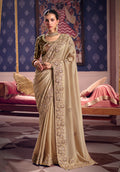 Monjolika Fashion Chiku Viscose Zari Tissue Silk Embroidered Saree