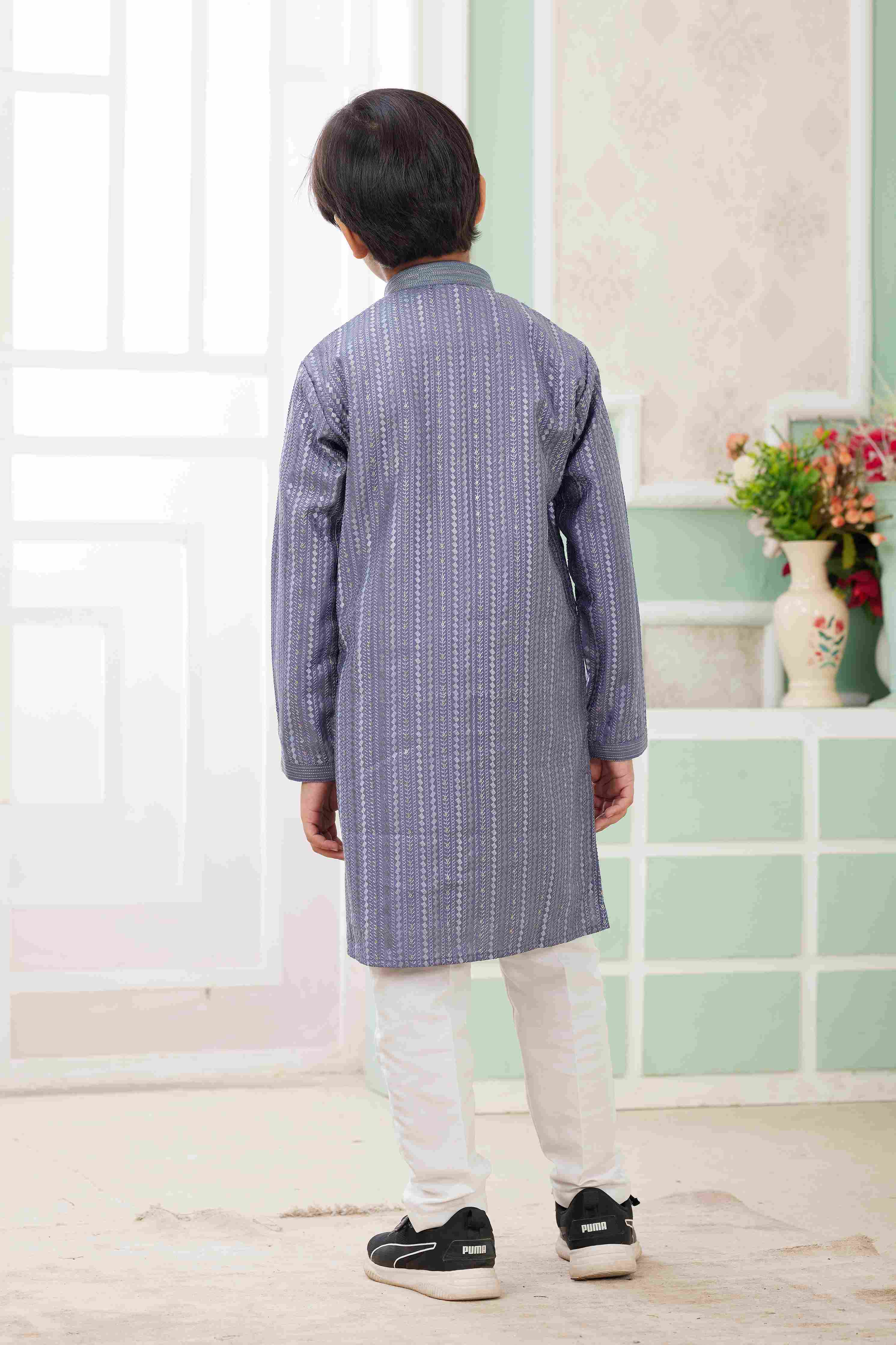 Raivat Ethnic Art Silk Embroidery Work Kids Kurta Pajama In Blue Colour