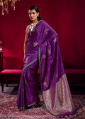Monjolika Fashion Purple Satin Linen Handloom Weaving Silk Saree